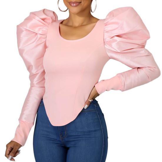 Женская блузка повседневная пэчворк рукав-буф, женская весенне-летняя облегающая блузка для вечеринки