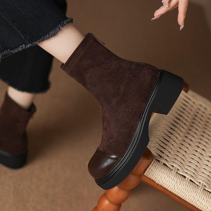 Krazing Pot Microfiber Autumn Winter Shoes Platform Super Size Motorcycle Boots Square Toe Keep Warm Zipper Size 44 Ankle Boots