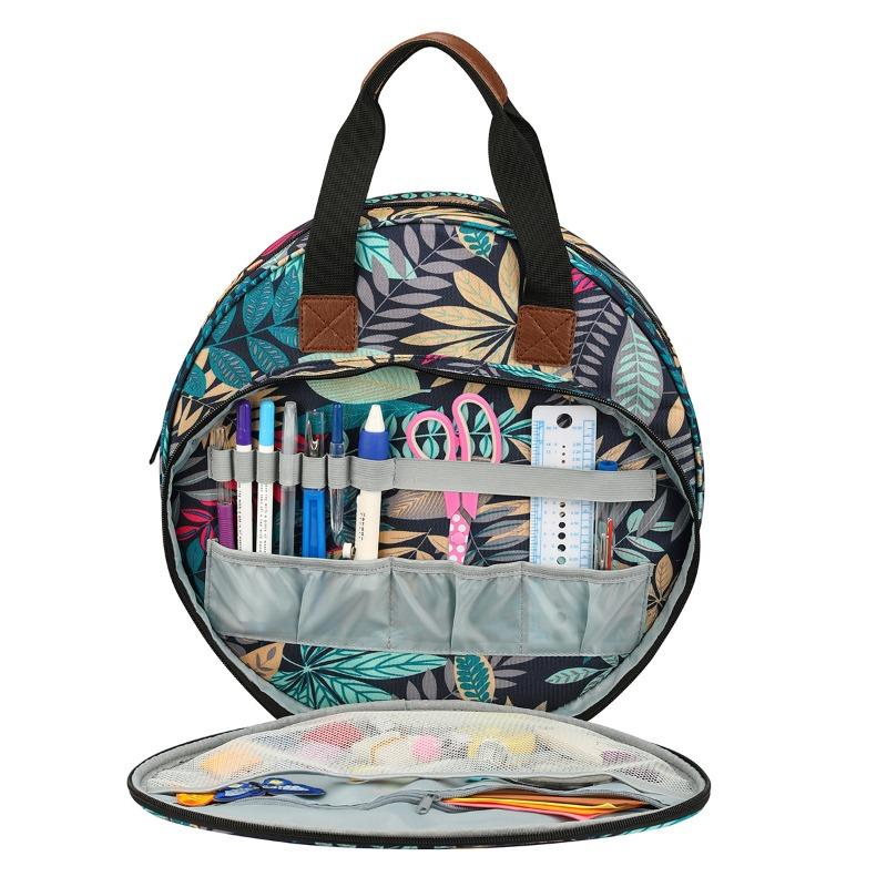 Embroidery Supplies Storage Carrying Tote Case with Multiple Pockets for Floss, Hoops, Thread, Stitch Tools Kit [Bag Only]