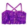 Girls Glittery Sequins Crop Top Tiered Ruffles Cross Back Metallic Camisole for Jazz Dance Performance