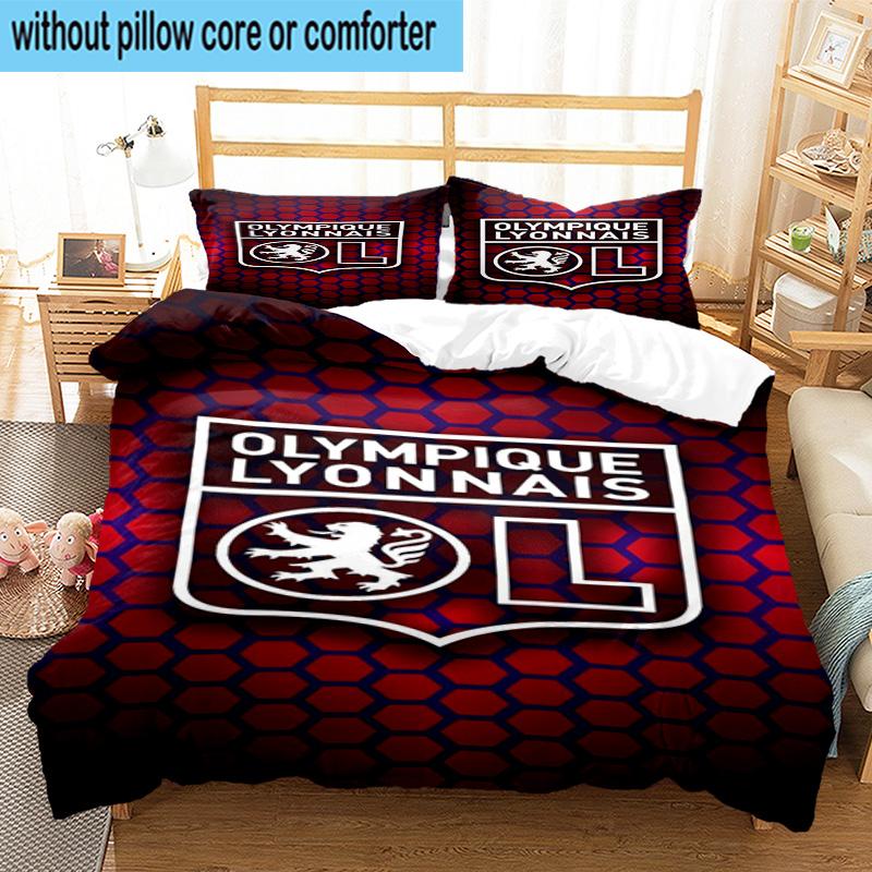 3pcs Lyon Football Crest Printed Bedding Set Duvet Cover Closure Includes 1 Duvet Cover & 2 Pillowcases Bedding Sets Home Decor Gifts