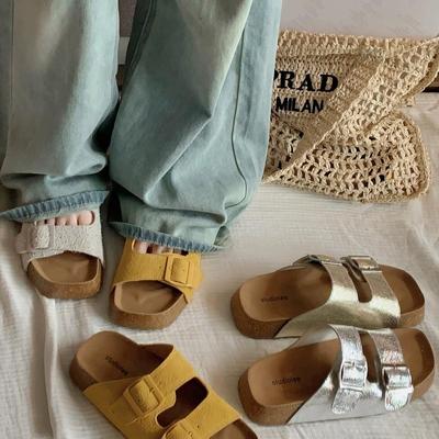 Да Мими Бокенсия однословный мягкая кожа лопнувший узор толстая подошва крутые тапочки носить пляжная девушка