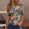 Женская плиссированная футболка с круглым вырезом и цветочным принтом, короткий рукав, топ с разрезом по низу