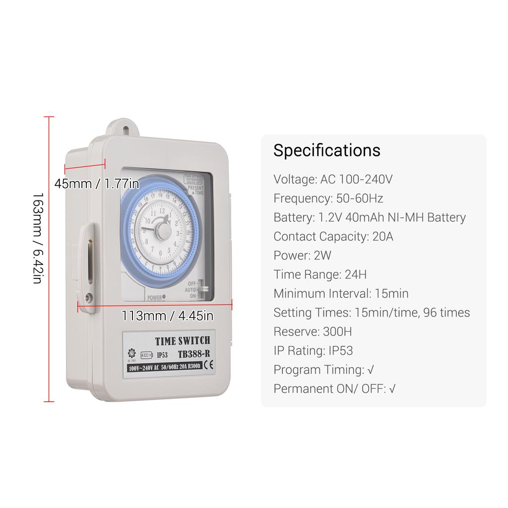 Механический 24-часовой таймер, класс IP53, программируемый электрический таймер, коробка переключателя переменного тока 100-240 В переменного тока