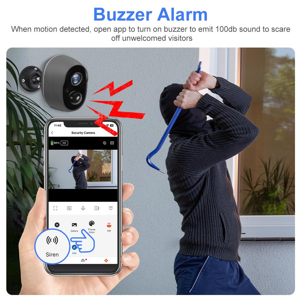 S1B Tuya Smart Life APP Battery Powered IP65 Outdoor WIFI 3MP Surveillance Siren CCTV PIR Motion Detect Camera Alexa Google