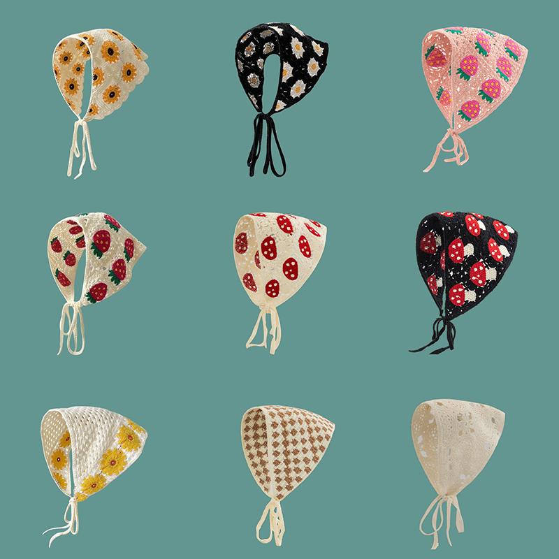 Вязаная ретро повязка на голову с полым треугольником, ромашка, клубника, ручная работа, вязаный крючком треугольный шарф, головной убор, ручной работы платок для головы