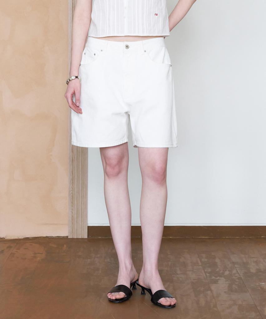 TTUDEMENT Washed Denim Shorts_White