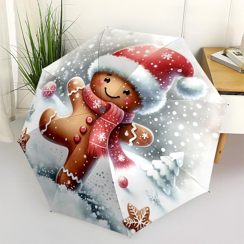 Gingerbread Man Themed Travel Umbrella-8 Ribs Automatic Opening and Closing, Portable Folding Design, Compact and Stylish Umbrella Suitable