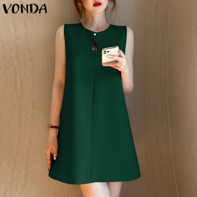 VONDA Летние женские короткие платья с круглым вырезом без рукавов