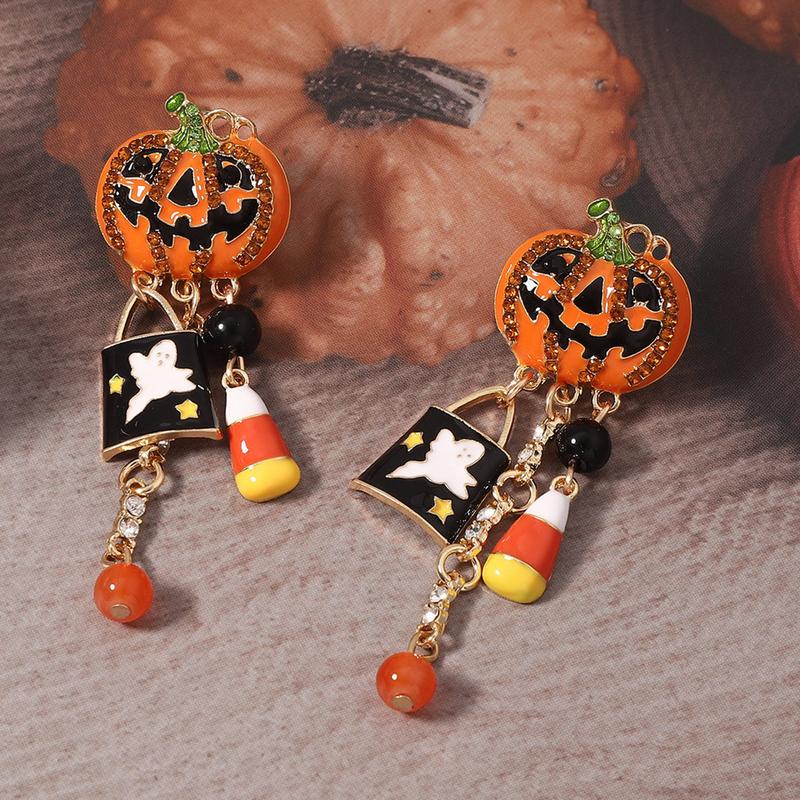 Halloween D-corner Earrings Accessories Halloween Pumpkin Ghost Earrings Creative Pumpkin Earrings Party Decoration
