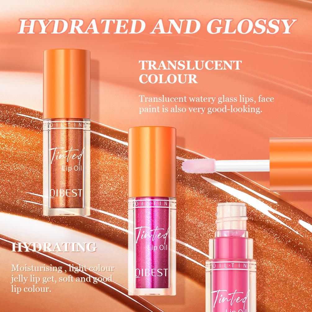 QIBEST Nourishing Shine Lip Oil Hydrating Lip Honey Mirror Lip Oil Repairing Lip Gloss Makeup Set