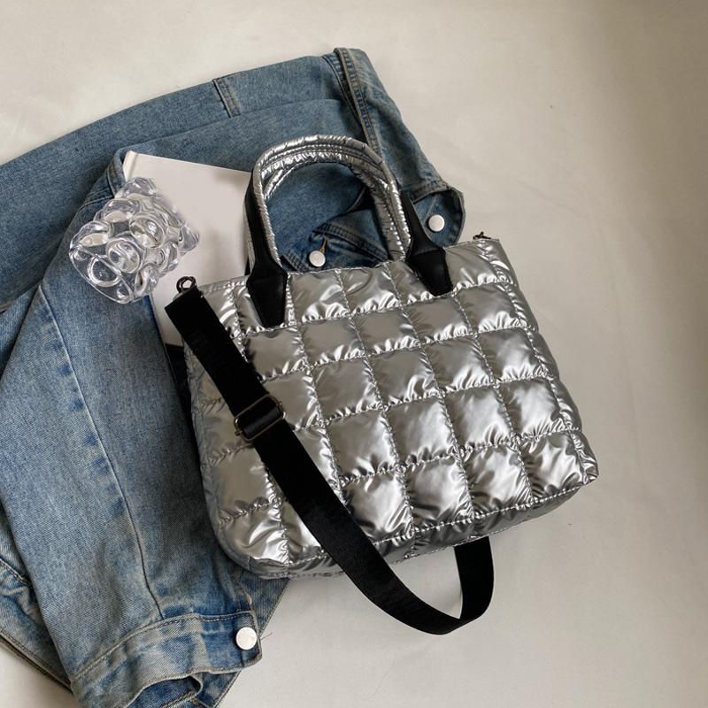 Стеганая мягкая сумка-тоут из нейлона, однотонная сумка-портфель, женская сумка через плечо, женская сумка большой емкости