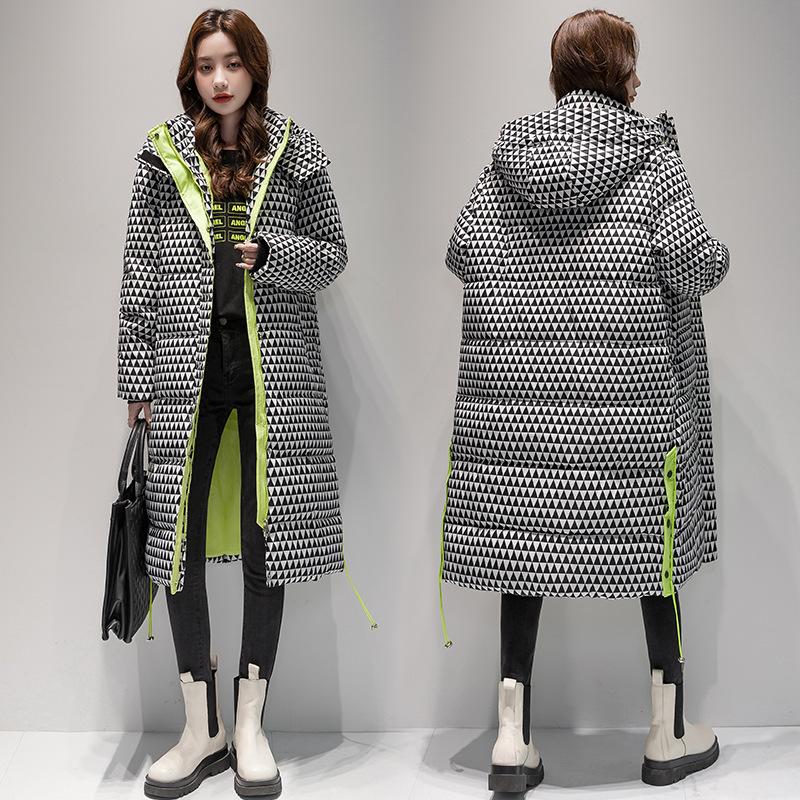 Осенне-зимняя женская однотонная клетчатая свободная повседневная утолщенная теплая длинная женская куртка с капюшоном