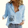 Women Fashion Linen Long Sleeve Shirt Casual Floral Print Shirt Ladies Summer&fall Thin Buttoned Blouse