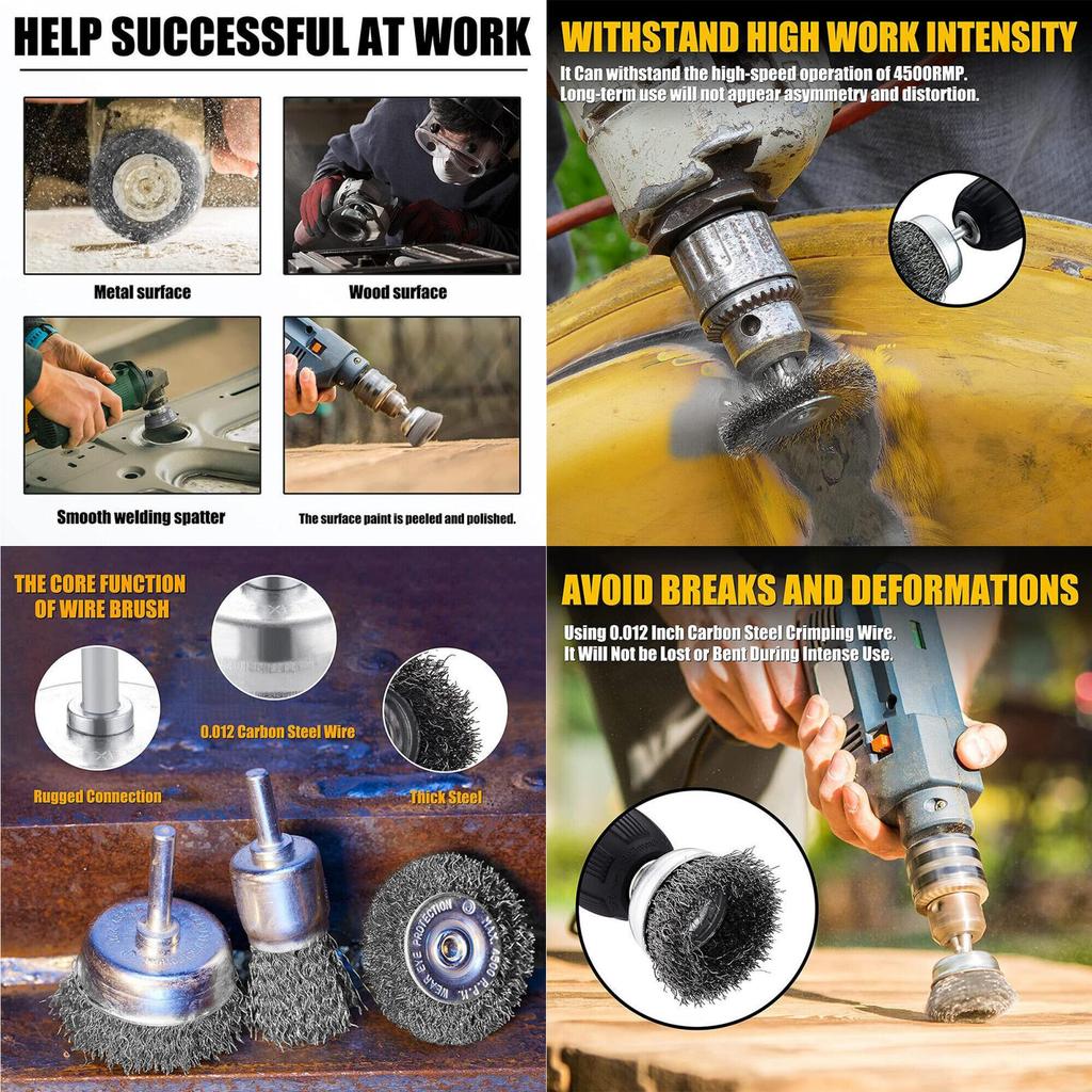 Набор 6 щеток из проволоки для очистки, удаления ржавчины, с медной и нержавеющей щетиной
