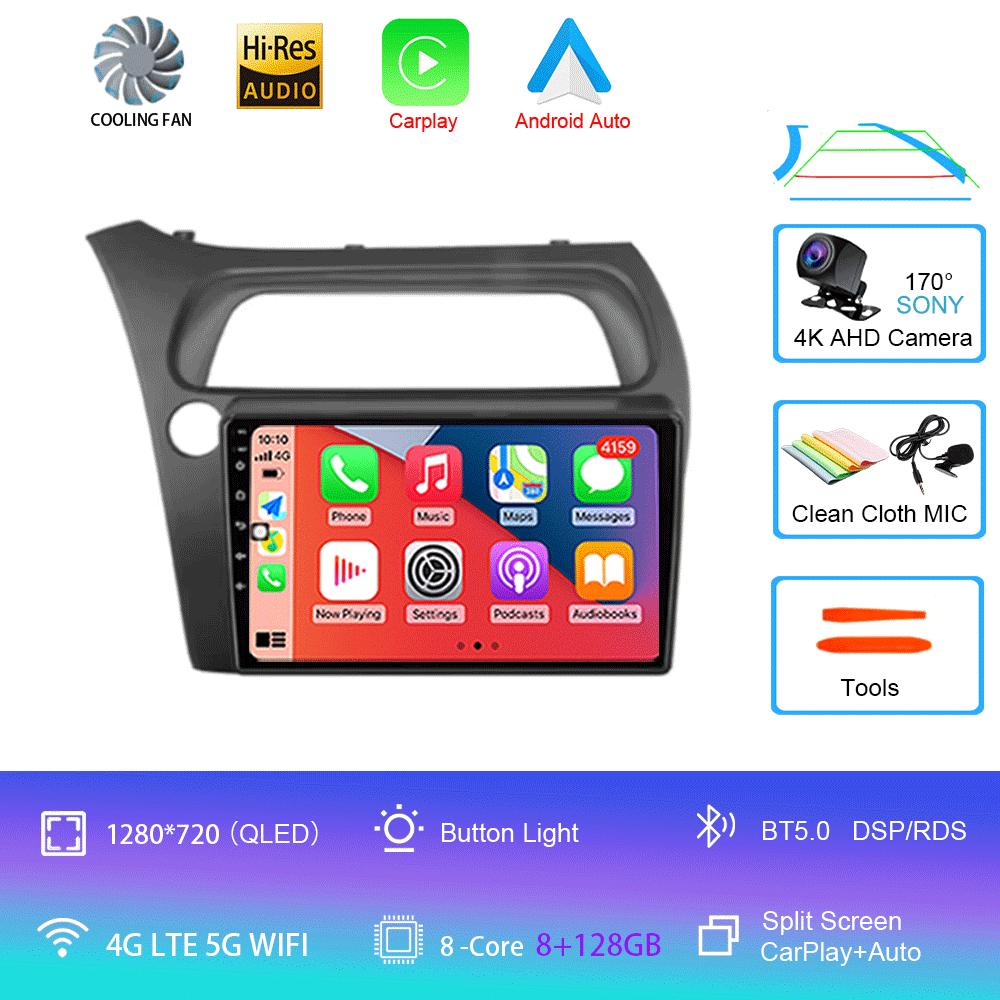 Android 14 автомобильный радиоприемник Carplay Auto WIFI+4G для Honda Civic Hatchback 2006 2007 2008 2009 2010 2011 мультимедийный проигрыватель 2 DIN стерео