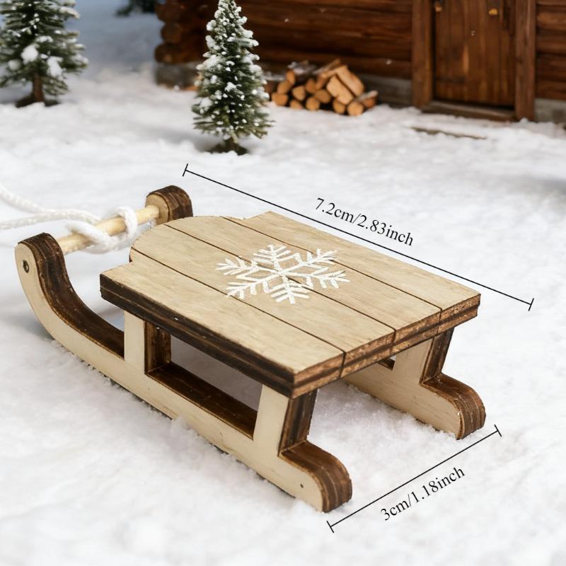 Миниатюрная фигурка санок, украшение, ручная работа с принтом белой снежинки, подходит для праздничных и рождественских настольных подарков