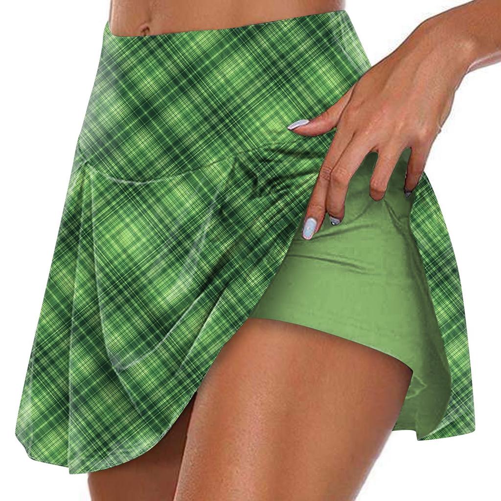 Женская спортивная эластичная теннисная юбка с принтом и высокой талией, плиссированные двухслойные леггинсы, короткая юбка