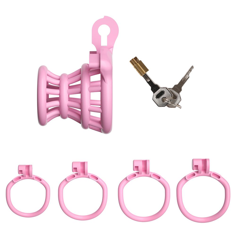 Male Chastity Lock  Anti-Cheating Cock Cage with 4 Rings for A Belt of Fidelity Feminization Negative Inverted Chastity Sex Toy