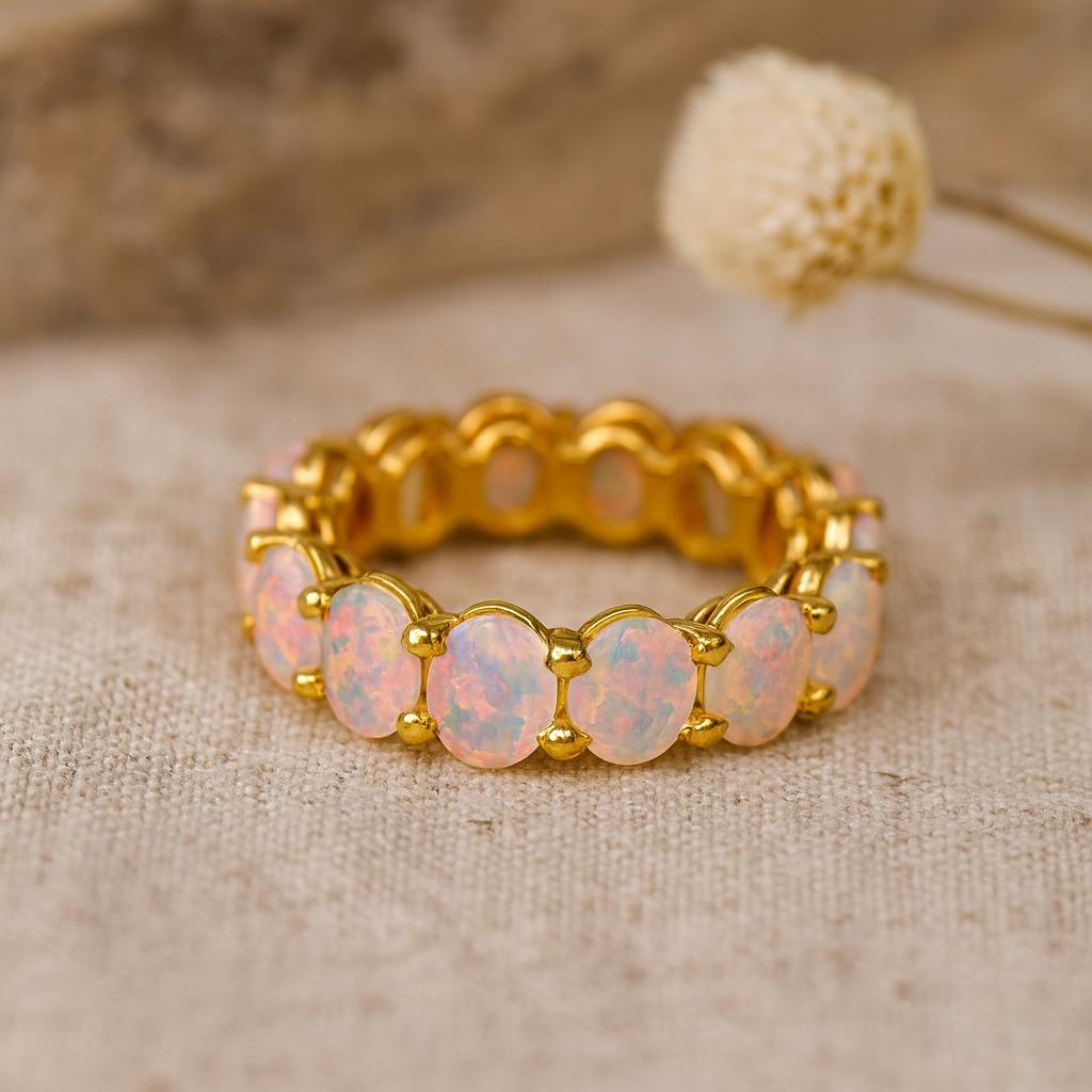 Розовое и белое опаловое помолвочное кольцо – Изящное минималистичное обручальное кольцо в стиле ар-деко | Камень октября, кольцо обещания, подарок для нее