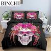 Комплект постельного белья с черепом размера King Queen, готические розы и кости черепа, комплект постельного белья из микрофибры, ужас, скелет, покрывало