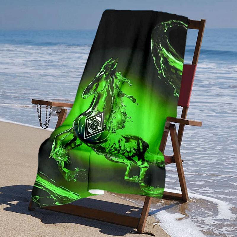 proof beach towel with Borussia Monchengladbach logo pattern - soft,absorbent,quick-drying,machine washable - perfect for swimming,camping,bathing