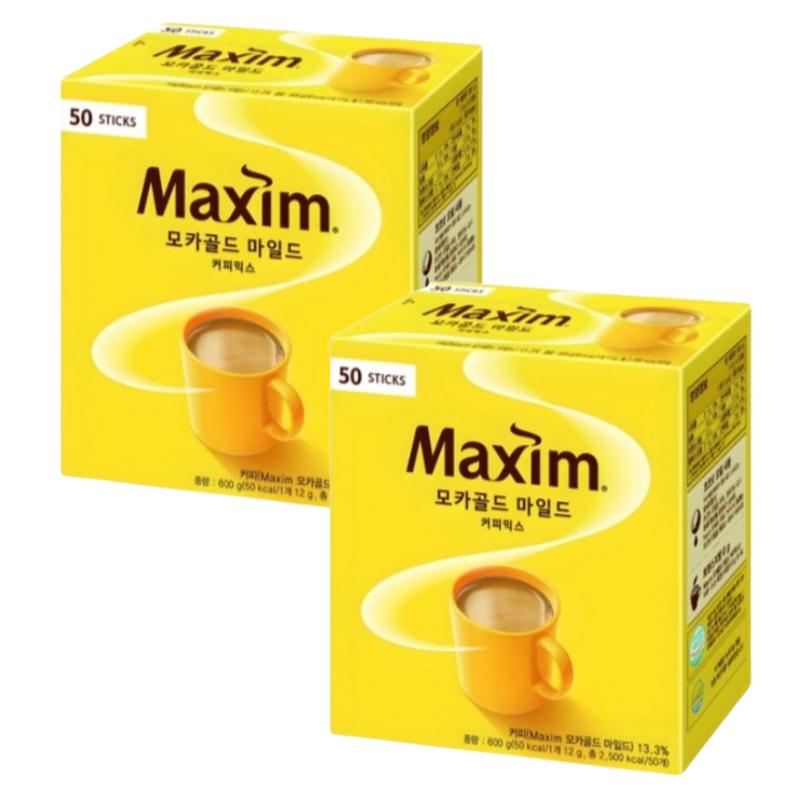 Maxim Mocha Gold Mild Coffee Mix 12 г x 50 стиков – растворимый корейский кофе с сахаром и сливками, мягкий и нежный вкус
