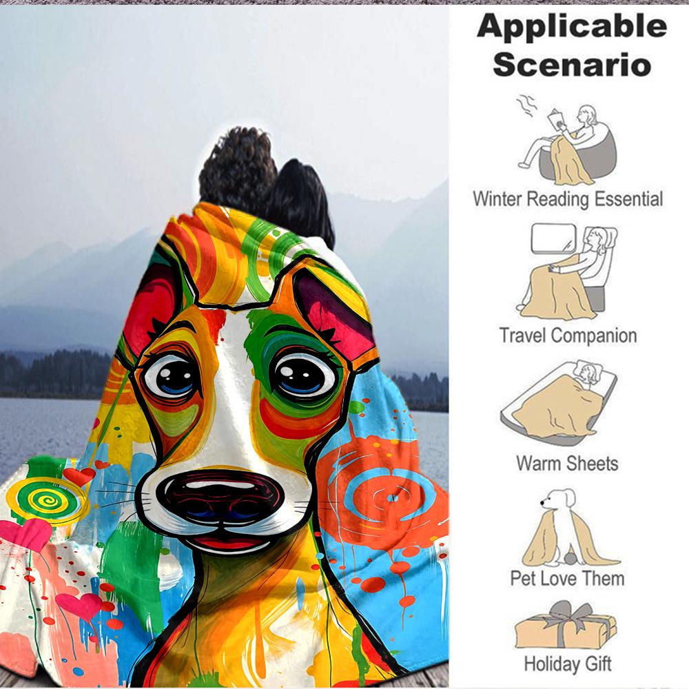 1pc Colorful Dog Art Blanket - Lightweight Flannel Fleece with Digital Printing, Soft Warm for Sofa, Travel, Camping, Office yy251018306