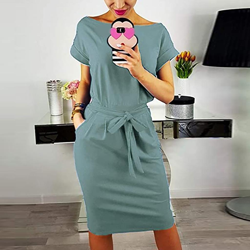 Women' S Fashion Cool Solid Color Casual Formol Party Short Sleeve Elegant Dress