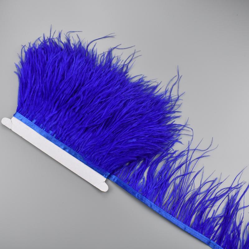 1Meter Colorful Ostrich Feathers On Ribbon Tape 10-15Cm Feather Fabric Tassel Fringe Trim Flecos Sewing Needlework Clothes Decor