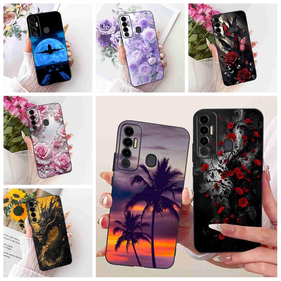 Simple Design Cartoon For Tecno Spark 7P KF7j Case Silicone TPU Black Cover For Tecno Spark7P 7p 6.8" Bumper Phone Cases Fundas