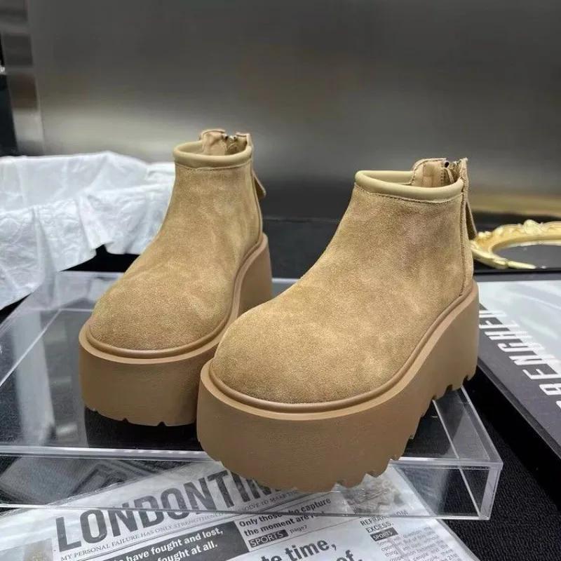 2024 Hot Sale Women's Shoes Ankle Women's Boots Platform Warm Snow Boots Women Round Toe Wedges Back Zip Outdoor Ladies Shoes