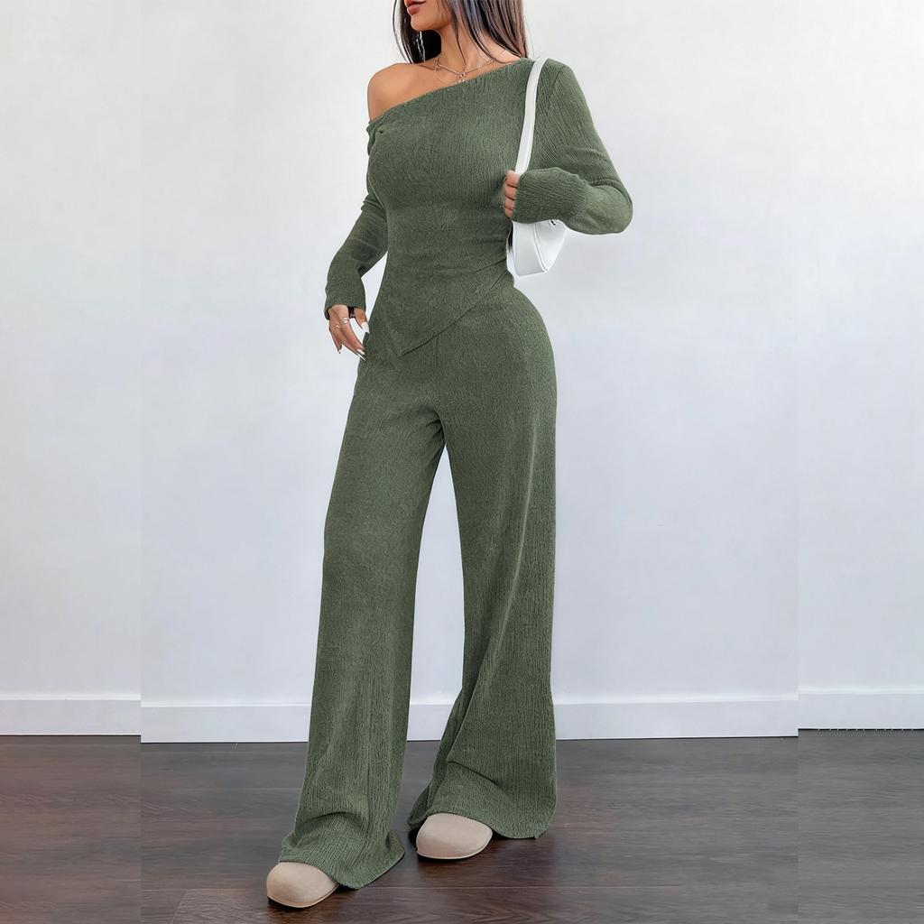 Женский комплект повседневной спортивной одежды из двух предметов однотонного цвета с длинными брюками