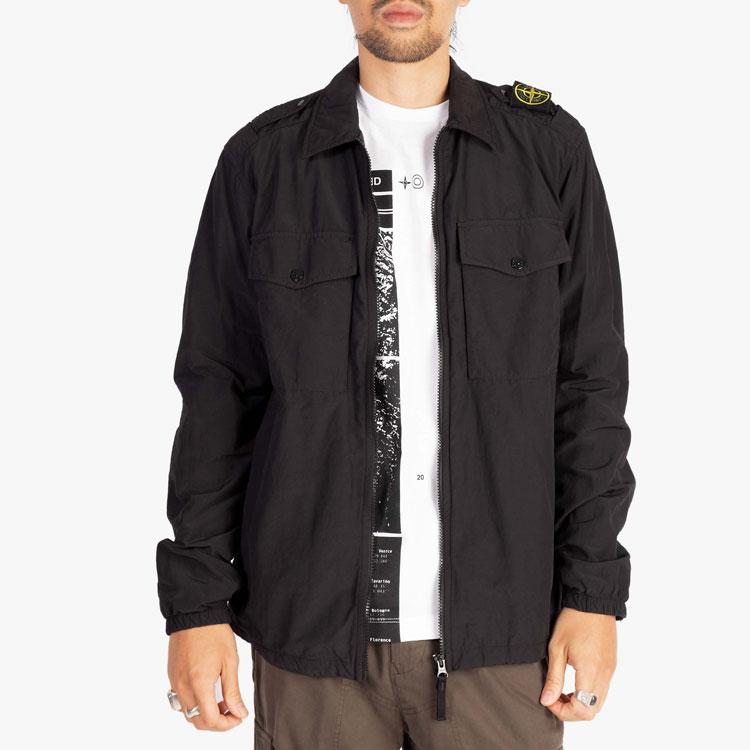 Stone Island Solid Color Shoulder Badge Shirt Jacket Men Jacket Black 731511303-V0029