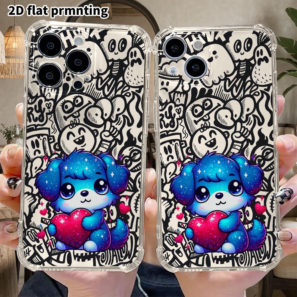 Phone Case: 2D flat suitable for iPhone 18 17 16 15 14 13 Pro, transparent four corner protective case, starry sky puppy, Christmas and Halloween gift
