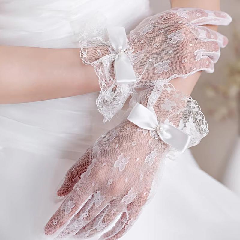 1 пара аксессуаров для платья, универсальное кружевное элегантное сетчатое свадебное украшение, свадебные перчатки, тонкое стильное украшение в виде банта