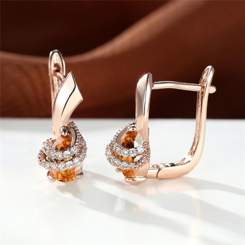 1 Pair Rose Gold Color Teardrop Cut Purple Stone Clip On Claw Earrings Drop Dangle Spiral Earrings Wedding Jewelry