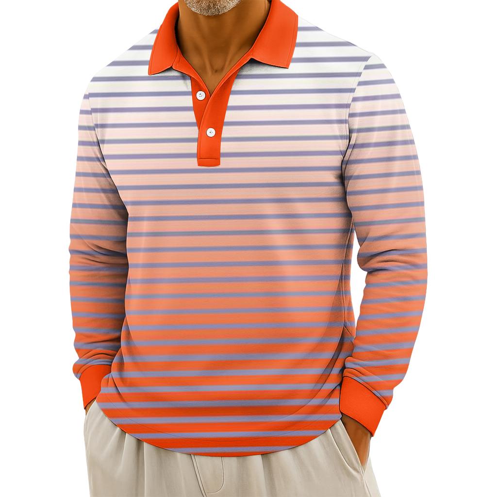 Men's Casual Striped Print Button-Up Long-Sleeve Tops