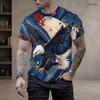Men s Plus Size Round Neck Short Sleeve Eagle Printed Pullover T Shirt
