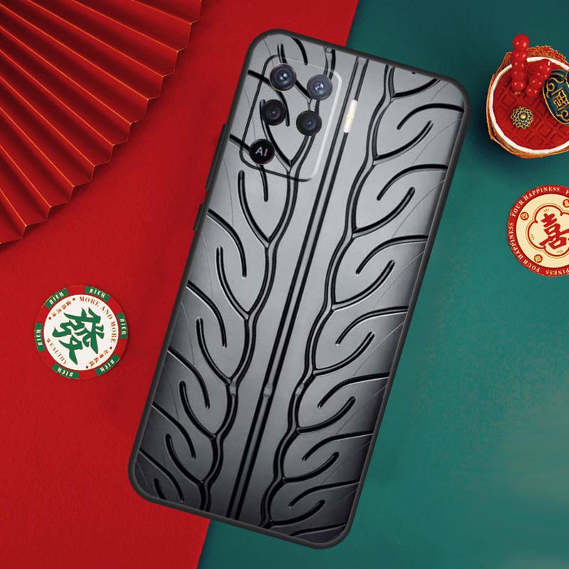 Black Tire Tyre Tread Texture Case For Oppo A15 A17 A57 A6 A5 Pro A54 A74 A94 A16 A76 A96 A40 A60 A80 A18 A38 A58 A78 A98