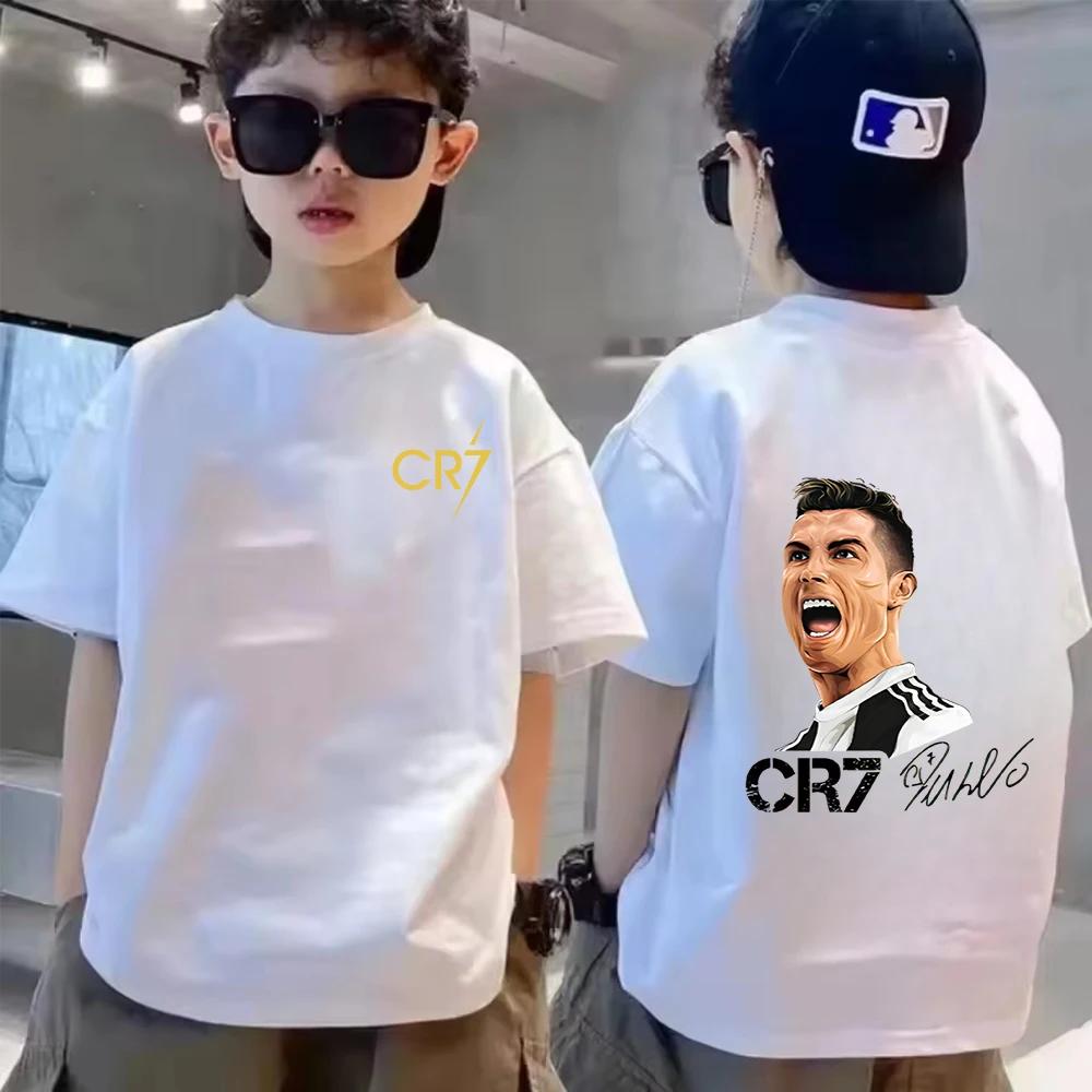 Летняя хлопковая детская футболка CR7 Роналду Дышащая для мальчика Повседневная Модная С коротким рукавом Детская Одежда кумира Спортивная Детская Футболка Топы