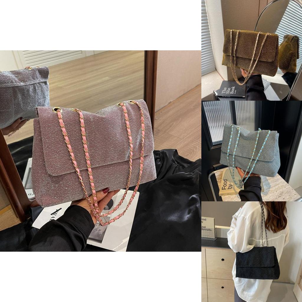 2024 Новая Мода для Городских Жителей Ретро Вельветовая Большая Вместимость Простая Сумка Через Плечо Кроссбоди на Цепочке Для Женщин Черного Цвета