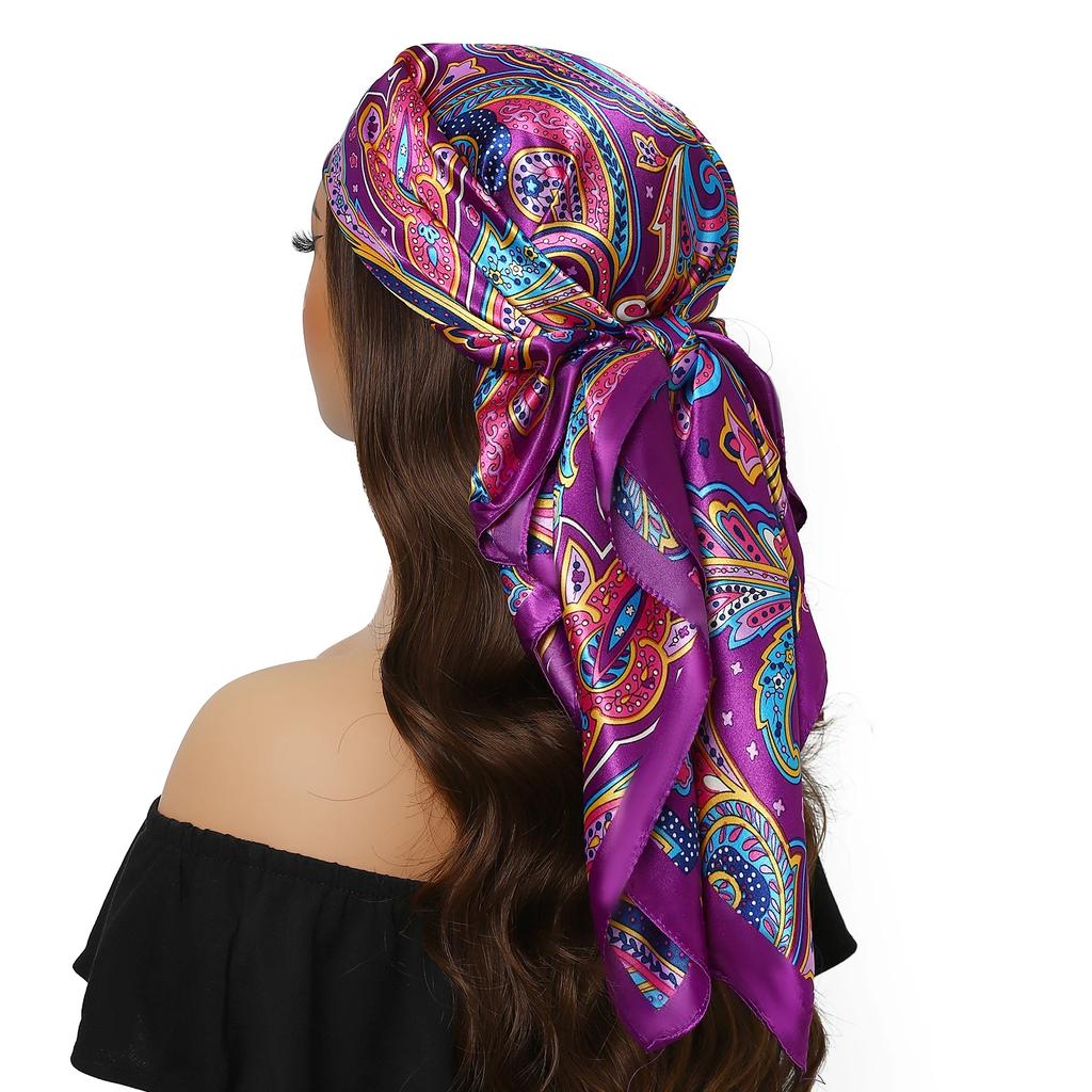 Head Scarf Women Luxury Brand Square 90*90cm Silk Foulard Satin Bandana Cheveux Soft Neckerchief Hijab Hair Scarves For Ladies