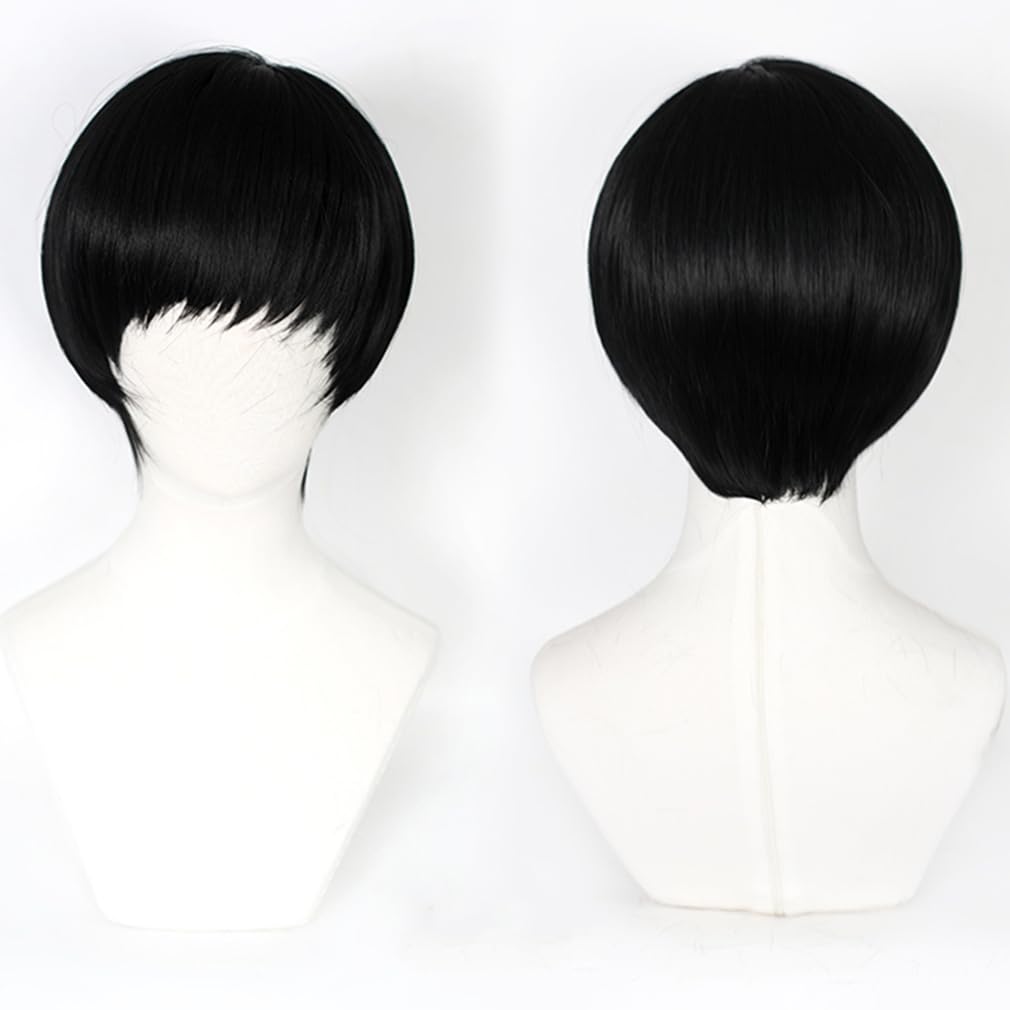 LAOBAO Mash Burned Cosplay Wig, Black Hair Bob Wig, Heat Resistant, Costume Accessory for Parties, Halloween, School Festivals, and Events