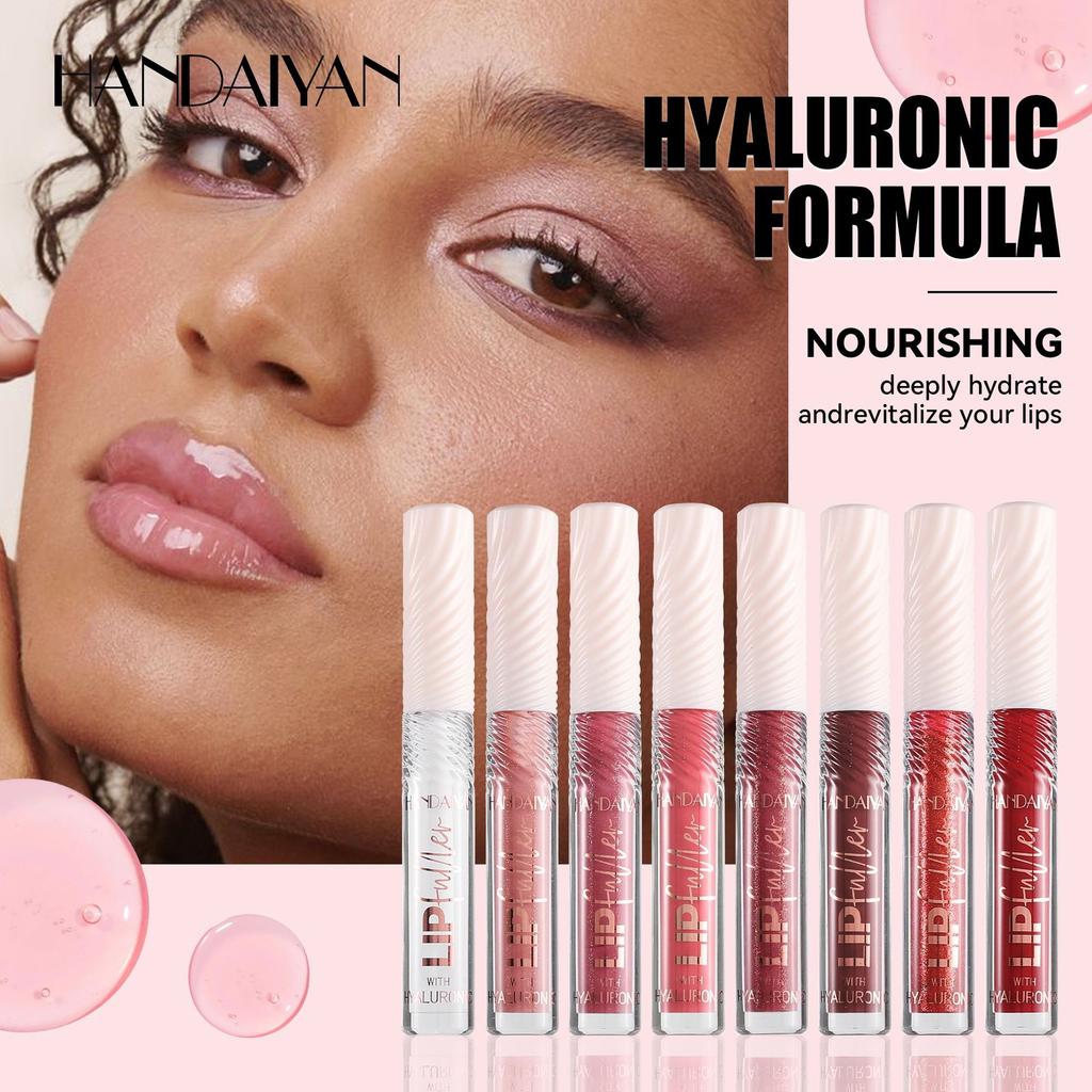 HANDAIYAN 8-Color Mirror Lip Gloss Hyaluronic Acid Lipstick Hydrating Moisturizing Pearl Fine Shine Fuller Looking Easy Color
