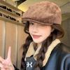 Korean Hat Women's Corduroy Forward Hat Autumn and Winter Square Face Beret Big Head Circumference Face Small Newspaper Baby Hat
