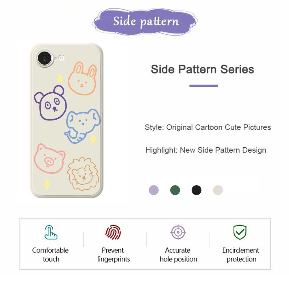 Чехол для iPhone 16e с принтом в виде эскизов животных, ТПУ задняя крышка для телефона с прямыми краями