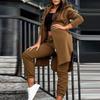Women's Long Sleeve Hooded Coat and Pants Set Split Hem Zipper Closure Loose Fleece Monochromatic Elastic Waist Ankl 2 Pcs Set