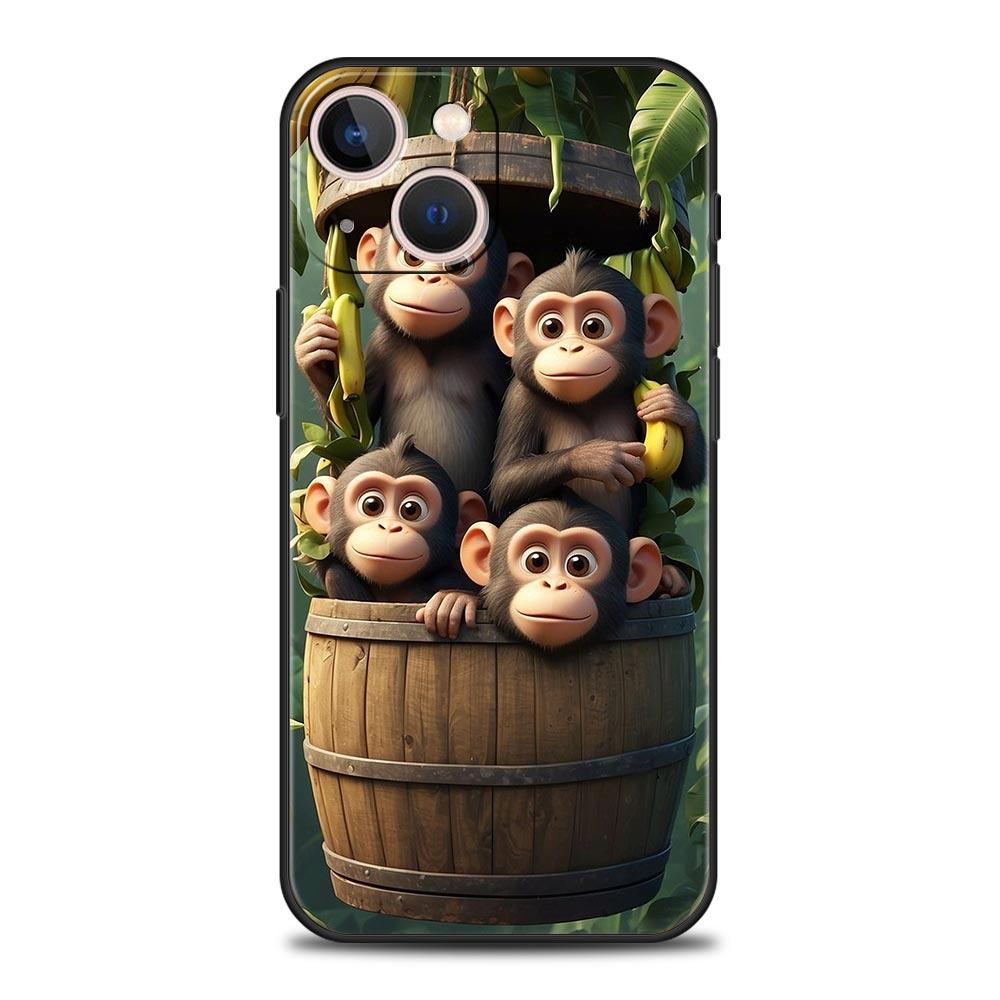 Чехол для телефона Обезьяна и Банан для iPhone 17 16 15 14 13 12 11 Pro Max 17 Air Plus Ударопрочный Мягкий ТПУ Корпус Fundas Capa Сумка