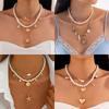 Holiday Travel Starfish Pendant Necklace Alloy Beads Shell Necklace Layered Choker Chain for Women
